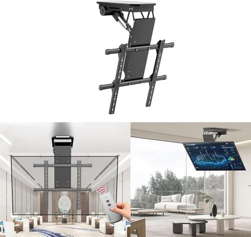 TV Stand, Monitor Wall Mount, Electric Ceiling Adjustable Bracket - for 50-90 Inch, Motorized Lift with Remote Control and Memory Setting