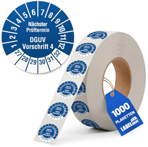 Labelident Prüfplaketten Nächster Prüftermin DGUV Vorschrift 4 - Ø 20 mm - 1.000 auf Rolle, 2027-2032, selbstklebend