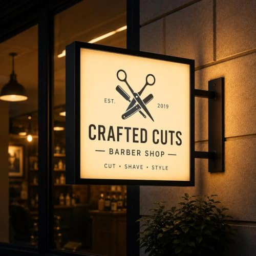 Doppelseitiges LED-Leuchtkastenschild – Benutzerdefiniert für Außenbereich - Beleuchtetes Werbeschild & LED-Außenbeschilderung für Unternehmen, Salons, Cafés, Bars, Logo-Leuchtkasten (Quadratisch)