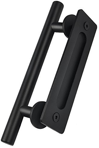 Walfront Scheunen Türgriff,Schiebetür Handgriff Schwarzer Kohlenstoffstahl Weinlese Ziehen und Flutend Loch Mitten 302mm, Antiker Türgriff Für Küchen Schlafzimmer Schrank