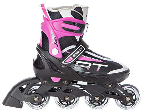 RAVEN Profession Inlineskates Inliner für Kinder und Erwachsene OPTIONAL 2in1 mit Schlittschuhen verstellbar (Black/Pink ohne Kufen, 31-35 (20,5cm-23cm))