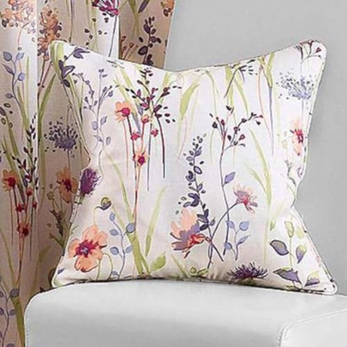 HAMPSHIRE Floral Printed Lined Tape Top Pencil Pleat Curtains Pair Multi Cushion Cover (18 x 18)