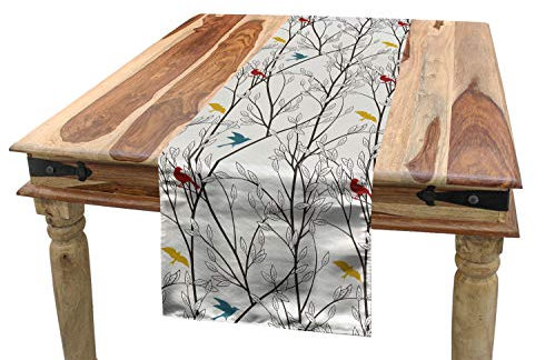ABAKUHAUS Vögel Tischläufer, Vögel Wildlife Cartoon, Esszimmer Küche Rechteckiger Dekorativer Tischläufer, 40 x 180 cm, Senf