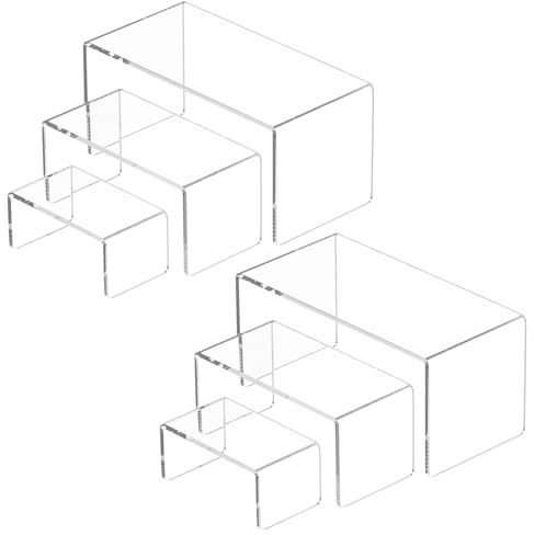 NIUBEE Acrylic Display Risers Stand 2 Sets,3 Steps Clear Riser Shelf Showcase for Amiibo Funko POP Figures -8.4x6.3x4.3