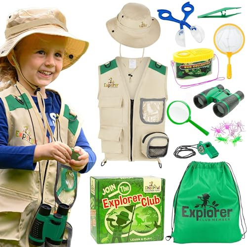 Cheerful Children Toys Kids Explorer Kit Bug Hunting Costume includes Hat Cargo Vest for 3-7 year old boys girls Outdoor Backyard Safari Nature Zoo Keeper STEM Educational