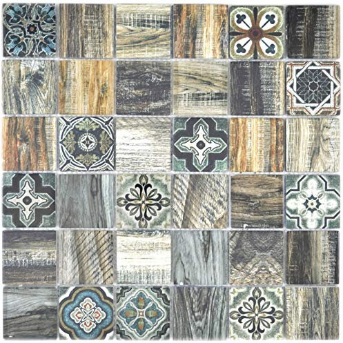 Mosaikfliese Patchwork Beachhouse Holzoptik RETRO Vintage blau grün Wand Küche Fliesenspiegel Bad MOS160-w500