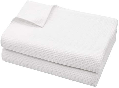 ZOLLNER 2er Set Saunatücher in 70x180 cm - langlebige Badetücher in weiß - mit praktischem Aufhänger - Zeitloses Waffelmuster - waschbar bis 95°C - Baumwolle - Hotelqualität