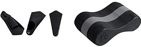 ARENA Unisex Wettkampf Trainingsflossen Kurzflossen Powerfin, Black-Silver (51), 43-44 & Unisex Pullbuoy/Schwimmbrett Freeflow Pullbouy zur Verbesserung, Black-Grey (51), One Size