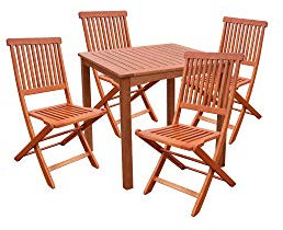 Dynamic24 3tlg. Holz Tischgruppe Gartenmöbel Gartentisch Stuhl Garten Hochlehner Tisch