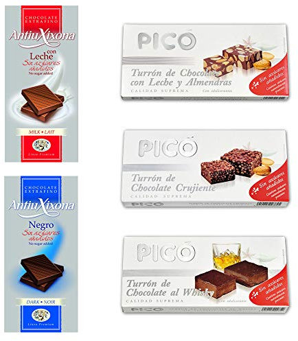 Lote de chocolates sin azúcar, degustación de diferentes marcas Picó y Antiu Xixona. [5 Variedades]