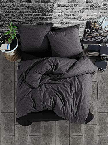 ZIRVEHOME Bettwäsche 155x220 cm zweiteilig Anthrazit Bettbezug und Kissenbezug Schwarz geometrisch Muster Bettwäsche-Set Monza V1