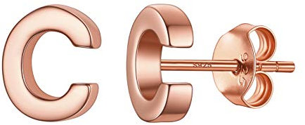 PROSILVER Damen kleine Ohrringe klassische Buchstabe C Ohrstecker Rosegold vergoldet Silber Stud Earrings Ohr Piercing Alphabet Initiale Schmuck Accessoire für Männer Frauen