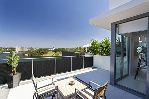 Dynamic24 Polyrattan PVC Sichtschutzmatte 300x100cm Balkon Sichtschutz Zaun Windschutz anthrazit