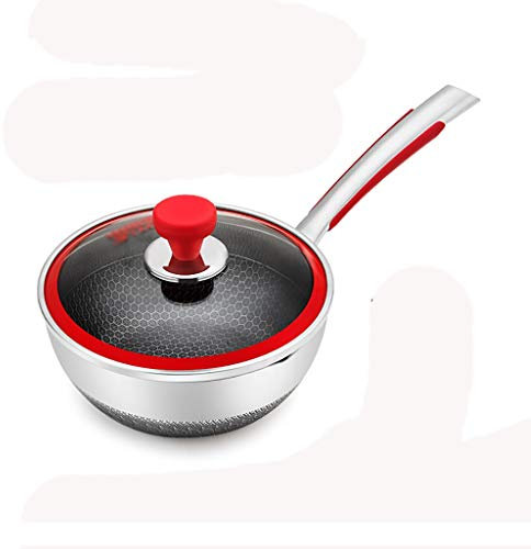 Fry Wok/Sartén / 316 Acero Inoxidable Sin Recubrir Sartén/Sartén Con Tapa, (16/18/20/22 Cm) Para La Cocina De Inducción, Estufa De Gas (Size : 16cm)