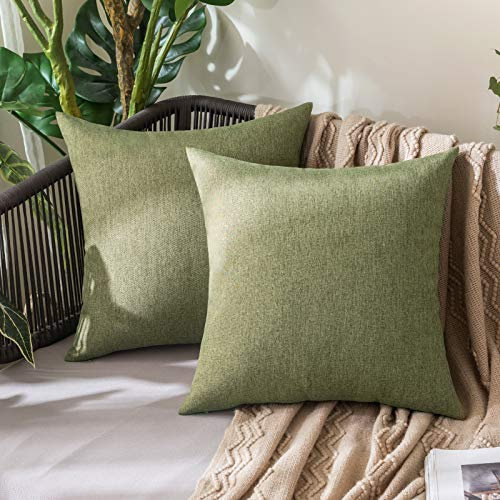 MIULEE 2er Set Wasserdicht Kissenbezug Outdoor Sofakissen Dekokissen Modern Kissenbezüge Dekorativ Kissenhülle Deko aus Polyster Leinen-Optik für Garten Sofa Wohnzimmer Bett 50x50 cm Dunkelgrün