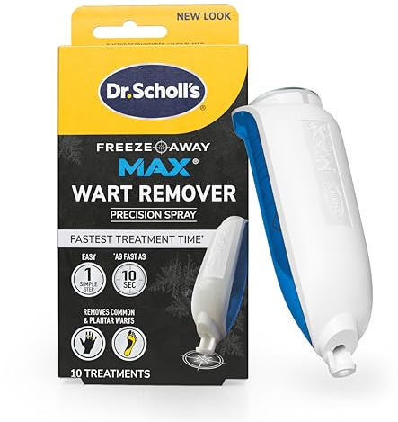 Dr. Scholl's Freeze Away MAX Wart Remover, 10 Treatments - As Fast As 10 Seconds to Treat Warts, Removes Common Warts & Plantar Warts on Hands & Feet, Easy to Use Precision Spray for Wart Removal