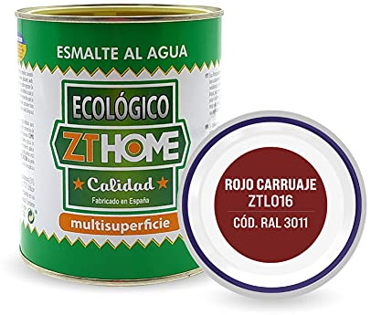 Pintura acrilica Ecológica al agua Barniz Mate madera, metal, radiadores, aluminio/Esmalte al agua/cunas, muebles, azulejos puertas exterior-interior 750ml (Rojo Carruaje - RAL 3011)