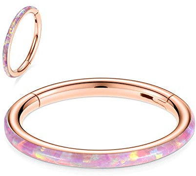 hengkaixuan 16G Conch Hoop Ring Septum Schmuck Nahtloser Clicker Ring Daith Ohrringe Chirurgischer Stahl Turm Tragus Conch Piercing Schmuck Kleiner Hoop Ohrring Nasenring Roségold 12mm Pink Opal