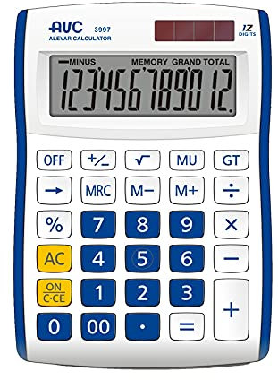 AVC Calcolatrice da Tavolo 12 Cifre, Formato 88x128x29 mm, Big Digit, Doppia Alimentazione, Colore Blu