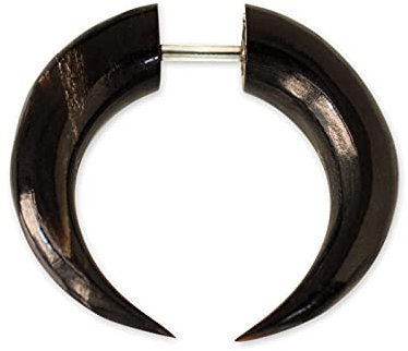 Fly Style Ohrringe Ohrstecker Fake Ohrdehner Expander Plug aus Horn oder Knochen mit Schraubverschluss - Natur Damen Schmuck, Farbwahl:schwarz (Paar)