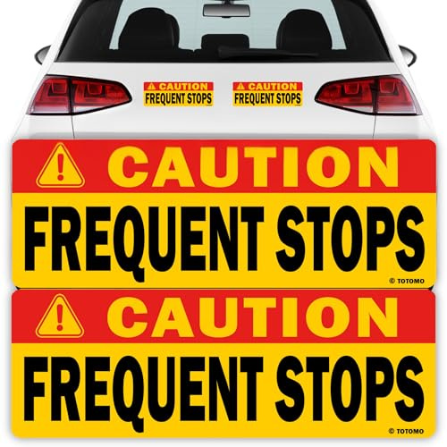 TOTOMO Red Caution This Vehicle Makes Frequent Stops Magnet 10X3.5 Reflective Magnetic Safety Warning Sign Sticker for Carrier delivery Car Amazon Flex Driver (2 Pack)