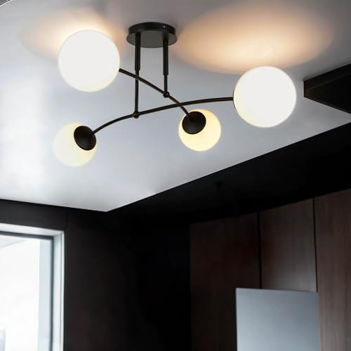 XXL Deckenleuchte Kugeln Metall Glas in schwarz B:92cm für Esszimmer Wohnzimmer Schlafstube 4xE14 Deckenlampe Kugelleuchte Kugellampe