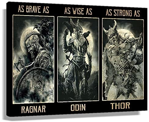 Autlry Wandkunst Thor, gerahmtes Kunstwerk, nordische Mythologie, Poster, Vintage, Wikingerkrieger, Ragnar, Leinwand-Dekoration für Schlafzimmer, gerahmt (40,6 x 61 cm)