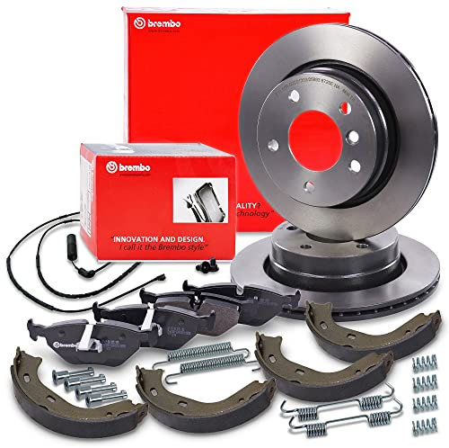 BREMBO Coated Disc Line Bremsenset Hinterachse inkl. Bremsscheiben Hinten Ø 276 mm Belüftet und Bremsbeläge Hinten + Handbremsbacken inkl Zubehör, Kompatibel mit BMW 3er (E46)