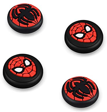 DLseego 4 Stück Spinne Joystick Kappen für Switch/Switch Lite/Switch OLED, Cooler Film Comic-Held Analog Stick Thumb Grip Cartoon Taste Cap für Joy Con Controller - Rot und Schwarz