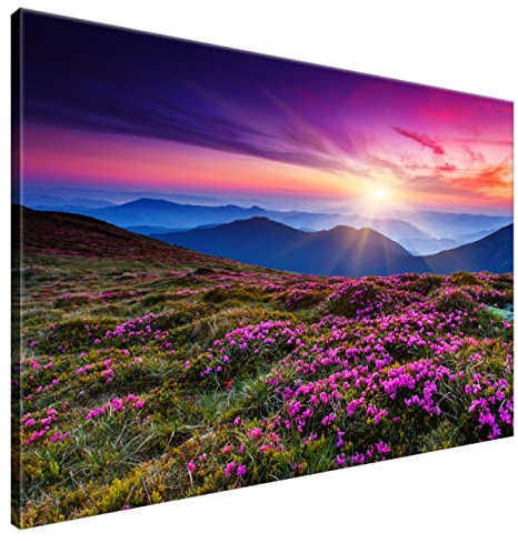 Estika Leinwand bilder - Landschaft, Sonnenuntergang, Wiese - 120x80 cm, 1 teilige kunstdruck - Wandbilder wohnzimmer, schlafzimmer, Moderne wanddeko, Bild auf leinwand - Berge bilder - 1322A_1B