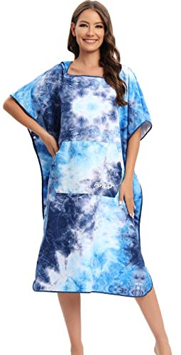 FLYILY Ultraleichtes und Surf-Wickeltuch, Poncho-Kleid mit Kapuze, Mikrofaser (BlueTiedye, L)