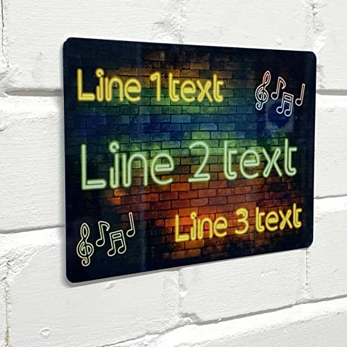 Personalised Bar Sign - Music Neon effect Printed Metal Sign wall art A4 Bar Add Name