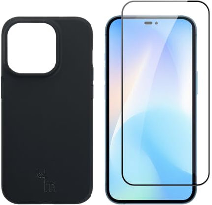 caseym Custodia per iPhone 14 Pro Biodegradabile e Pellicola Protettiva per Schermo - Protezione Ecologica del Telefono - Nero Opaco