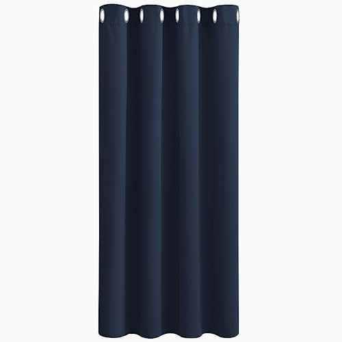 PONY DANCE Kurze Gardinen Wohnzimmer Modern Blickdichte Vorhänge mit Ösen Thermovorhang gegen Kälte und Hitze Verdunkelungsvorhang Dunkelblau, 1er Set H 158 x B 132 cm