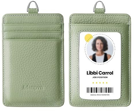 Porte-Badge en Cuir Véritable Avec Cordon - Porte-Carte d'Identité Souple, 20 Couleurs et Grains au Choix, Plusieurs Emplacements pour Cartes, Étui Vertical