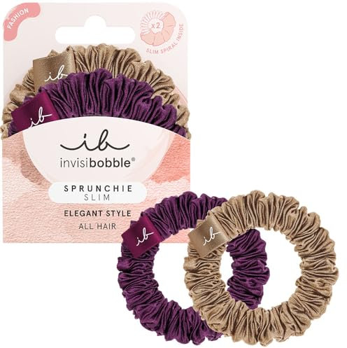 invisibobble Scrunchie Lila & Bronze Slim The Snuggle is Real, Silk Scrunchie mit Spiralhaargummi, Haargummis maximaler Halt, für alle Haartypen, 2 Stück