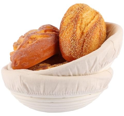 MIVIDE 2Pack Bread Proofing Basket, 9in 10inNatural Rattan Proofing Bowl, Sourdough Proving Basket with Cloth Liner, Round Bread Basket for Bread Making