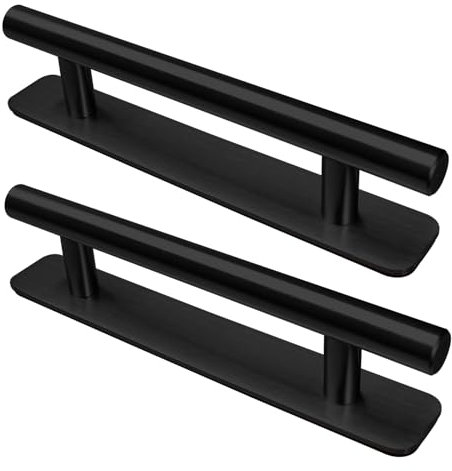 LYCXAMES 2 tiradores autoadhesivos para muebles, de acero inoxidable, sin taladrar, para armarios de cocina, puertas correderas, puertas de balcón, ventanas, 128 mm, color negro