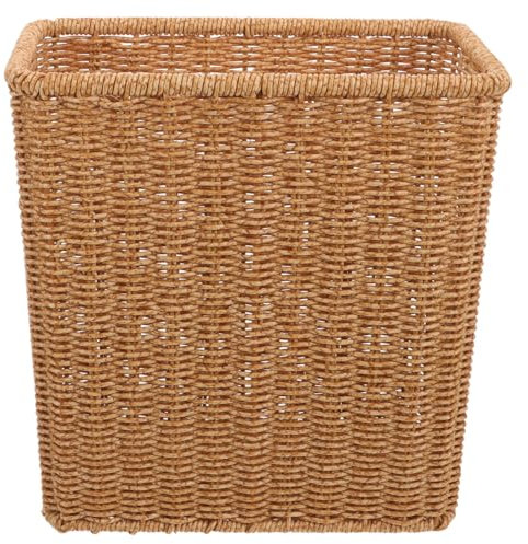 PRETYZOOM Woven Trash Can Rattan Waste Basket Slim Rectangular Wicker Garbage Waste Bin Vintage Trash Container for Bedroom Bathroom Office Kitchen