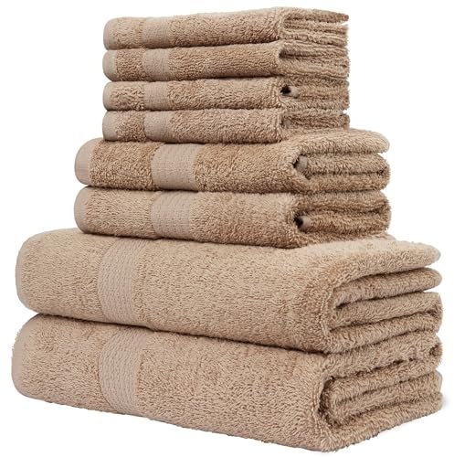 CityComfort Set de Serviette de Bain, Lot de 8 Serviettes - Diverses Tailles et Couleurs (Marron)