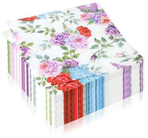 100 Stück Papierservietten mit Blumen Servietten Rosa Vintage Servietten Blumenmuster für Frühling Geburtstage Partys Hochzeiten Feiern 33x33cm