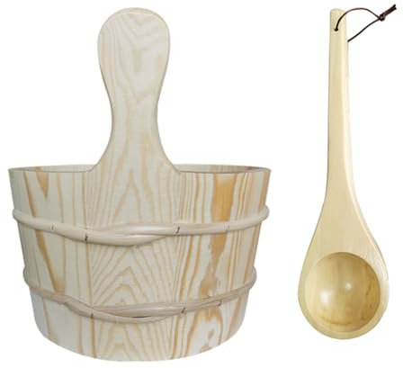 ZDdp Cubo de sauna de madera y cuchara hecho a mano, accesorios de sauna y spa, cubo de madera para sauna