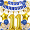 11. Geburtstag Junge, Blau Gold Luftballon 11 Geburtstag, Happy Birthday Girlande und Wimpelkette Banner, Blau Gold Geburtstagsdeko 11 Jahre Junge