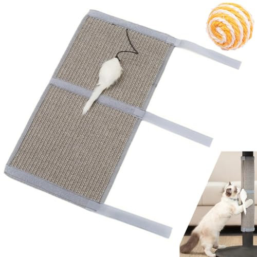 63cm * 25cm,Alfombrilla rascador para Gatos,Rascador de Gatos para Patas de Mesa de Juguete de ratón para Patas de Muebles,Sisal Natural para Gatos +1 Bola de Sisal(Gris)