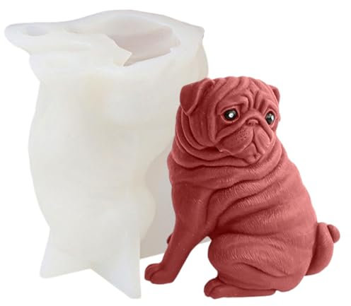Silikonform Mops | Silikonform Hund Mops, 3D Hunde Silikonform, 3D Mops, Hund, Kerzenform, Welpen, Schokolade, Fondant, Kuchendekoration, Flexible Tiergipsform 13,5x11x9 Cm