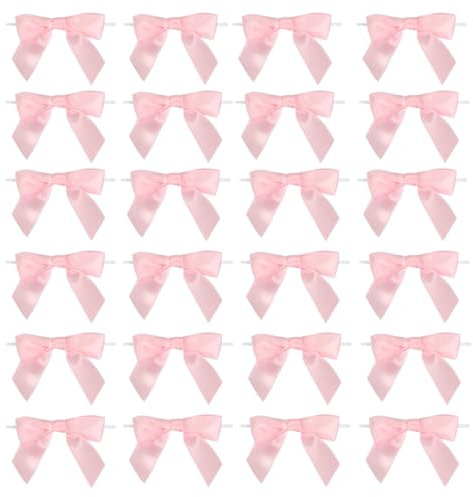 Dooozy 36 Stück 3.5 Satin Schleife, Mini Geschenkschleifen aus Vorgebunden Schleifen Satinband für Geschenk DIY Keks Bonbontüten Weihnachtsbaum Hochzeitsdeko(Rosa)