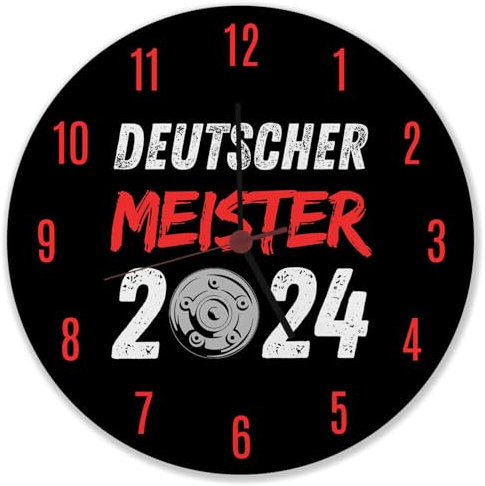 Leverkusen Meisterschale Wanduhr mit Spruch Deutscher Meister 2024 Fußball NRW Meisterschaft Trophäe Gewinner Sieger Wanduhr für echte Fans