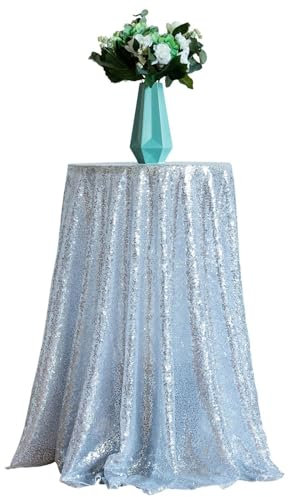 ANAZOZ Tischdecke Geburtstag Silber, Tischdecke Hochzeit Rund 304cm Tischdecke Glitzer Party Einfarbig mit Pailletten