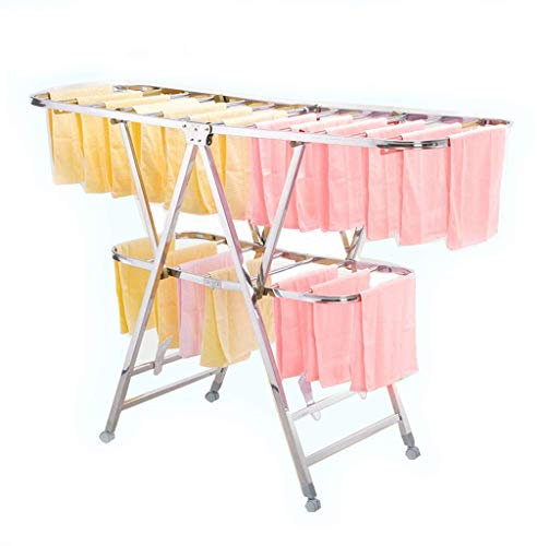 Wäscheständer, 21 Stangen, zum Trocknen, faltbar, Wäscheständer, Kleiderbügel, Wäschetrockner, Ständer, Edelstahl, pulverbeschichtetes Rohr, für drinnen und draußen, für Wäsche, Balkon, Badezimmer,