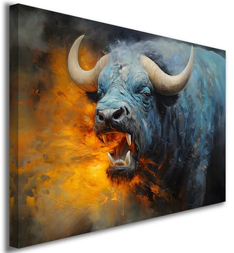 Creative Prints Berlin Leinwandbild Stier, Gemälde, Feuer, Farben, Farbenfroh, Leinwand, Wandbild S-XXL, Deko, Zuhause, Wohnung